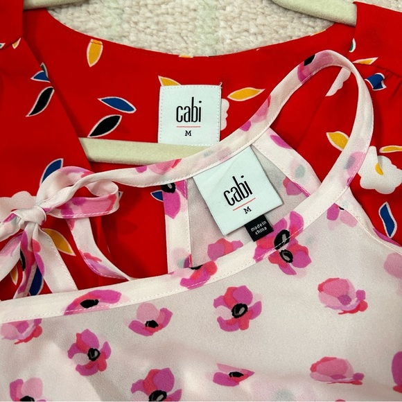 2 Cabi Floral Tank Blouses Red and Pink Size Medium Spring Summer Office Work - Picture 2 of 13